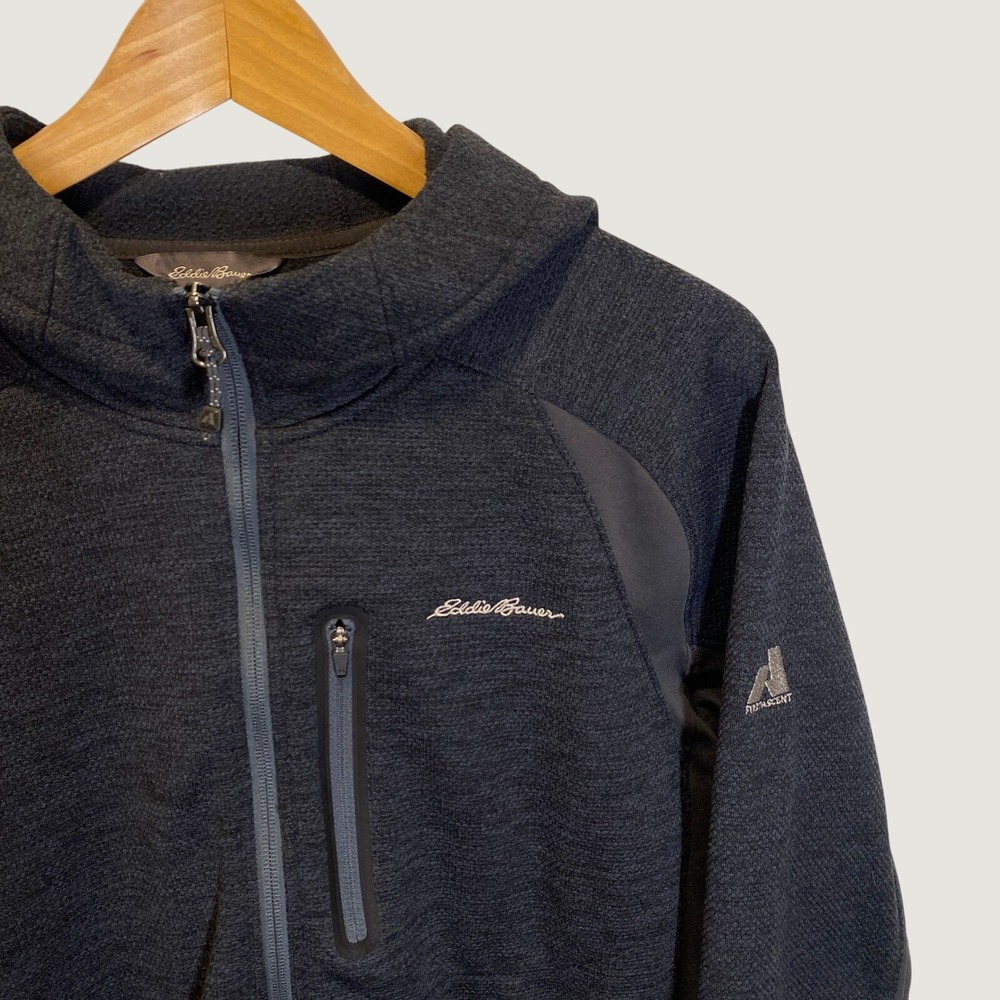 Eddie Bauer Fleece Hoodie Mens Medium Tall Grey Excellent First Ascent Full Zip